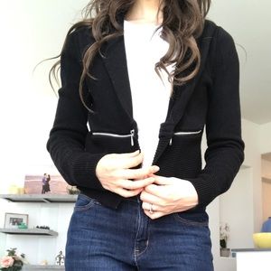 WHBM Black Fashion Zipper Sweater, S